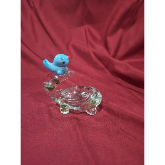 Blue Bird On Branch With Nest Needs Pin Cushion Sewing Decoration Blown Glass - Picture 3 of 5